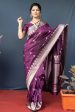 Aastha Fashion Wine Woven Banarasi Silk Saree with Blouse For Discount