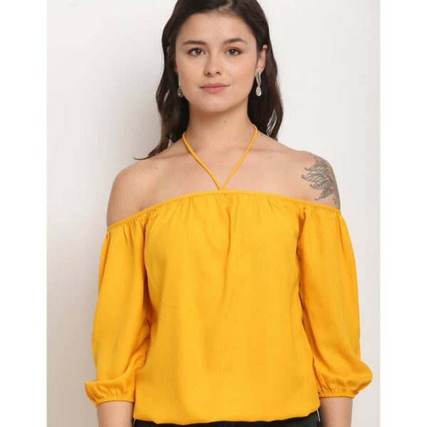 Aastha Fashion Women s Yellow Polyester Solid Casual Top Online now