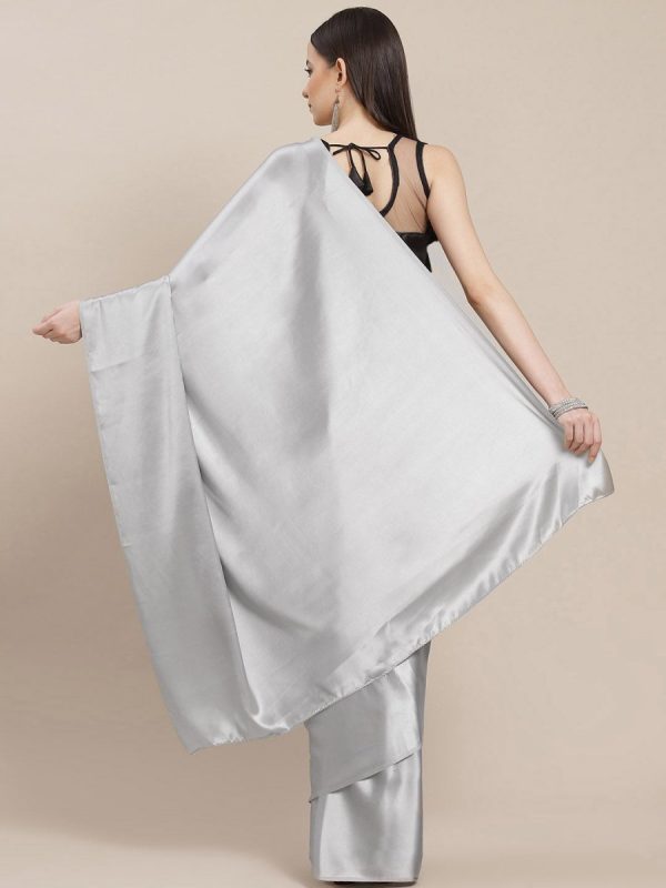 Anouk Grey Solid Satin Saree Sale