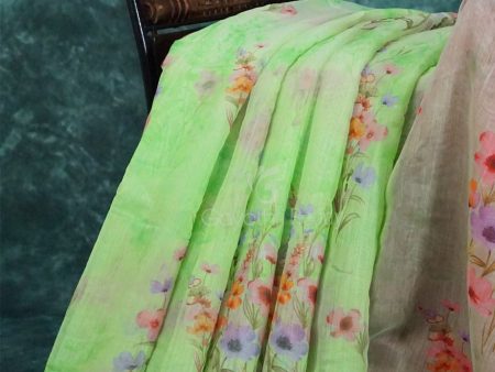 Baby Apple Green Colour Floral Printed Semi Chanderi Saree By Gayathri Reddy Designer Studio Sale