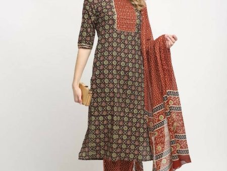 Aastha Fashion Women s Multicolor Cotton Printed Kurta with Trouser & Dupatta For Discount