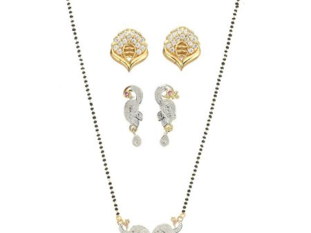 AanyaCentric Gold Plated Mangalsutra with Pendant, 2 Pair Earrings For Cheap