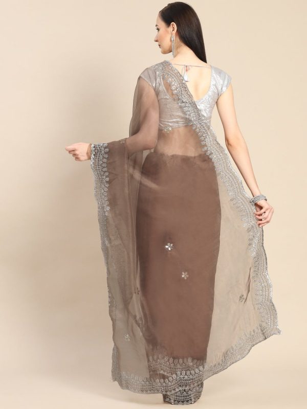 Anouk Copper & Silver-Coloured Sequinned Organza Saree Online now