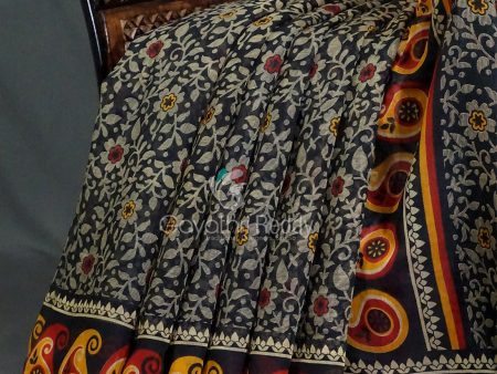 Black Coloured Floral Print Semi Chanderi Saree By Gayathri Reddy Designer Studio For Discount