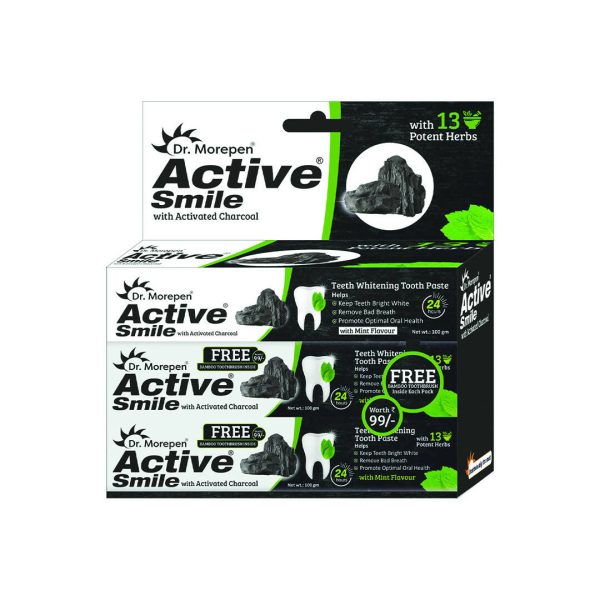 Dr. Morepen Active Smile Charcoal Toothpaste with Bamboo Brush For Discount