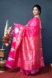 Aastha Fashion Rani Pink Woven Kanchipuram Linen Silk Saree with Blouse Sale