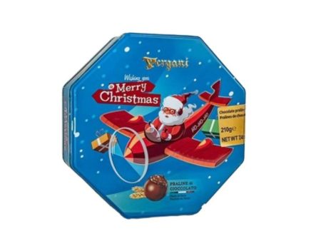 Ajfan Milk Chocolate Hazelnut Pralines in Flying Santa Gift Tin Sale