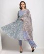 Aastha Fashion Women s Blue Cotton Kalamkari Printed Kurta with Trouser & Dupatta Hot on Sale