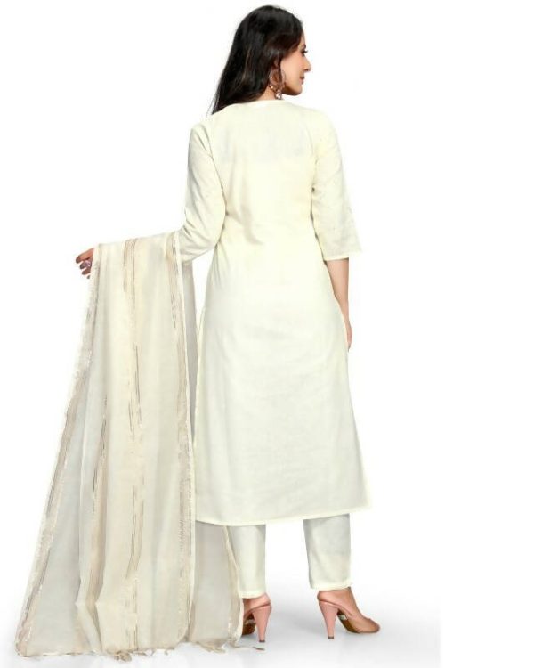 Aastha Fashion Women s Off White Cotton Flex Embroidered Kurta with Trouser & Dupatta Hot on Sale