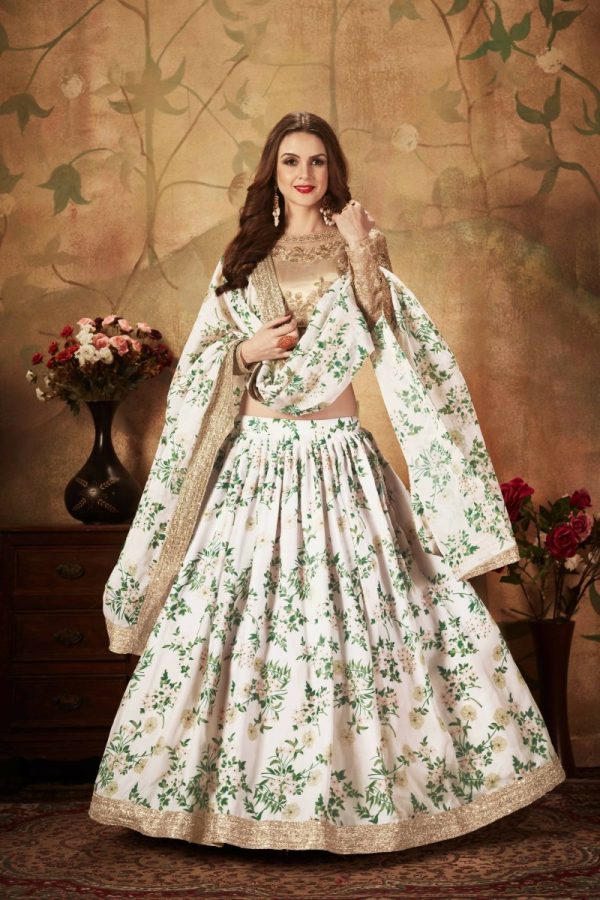 Aastha Fashion Women s Breathtaking Off-White Sabyasachi Floral Printed Organza Silk Party Wear Lehenga Choli With Blouse Hot on Sale