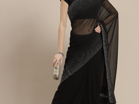 Anouk Black Stone Detail Border Saree Online now