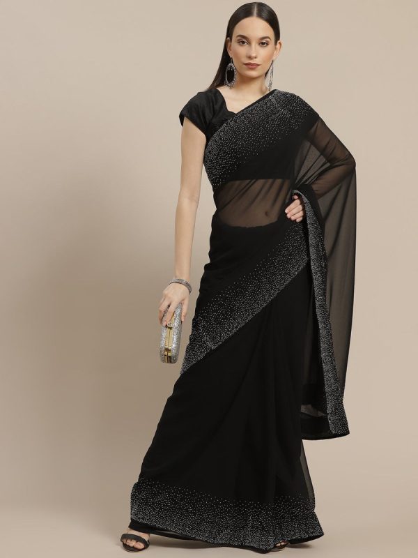 Anouk Black Stone Detail Border Saree Online now