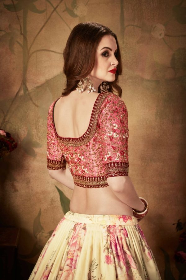 Aastha Fashion Women s Delightful Beige-Peach Floral Print Organza Wedding Wear Lehenga Choli Discount