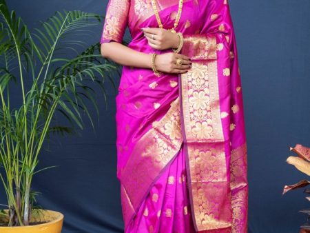 Aastha Fashion Rani Pink Woven Paithani Silk Saree with Blouse Online