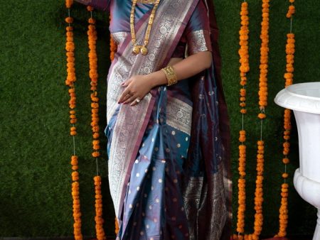 Aastha Fashion Grey Woven Banarasi Silk Saree with Blouse Sale