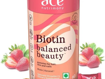 Ace Nutrimony Biotin Balanced Beauty Hair Gummies for Skin and Nails with Clinically Proven Keranat, Biotin - Strawberry Online now