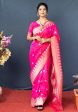 Aastha Fashion Rani Pink Woven Banarasi Silk Saree with Blouse on Sale