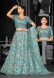 Aqua Blue Net Semi-Stitched Bridal Lehenga - Nimayaa Bonanza Cheap