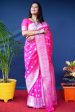 Aastha Fashion Rani Pink Woven Banarasi Silk Saree with Blouse Hot on Sale