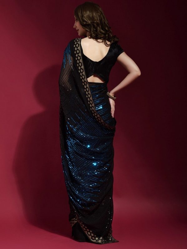 Anouk Black & Blue Embellished Sequinned Pure Georgette Saree Online Hot Sale