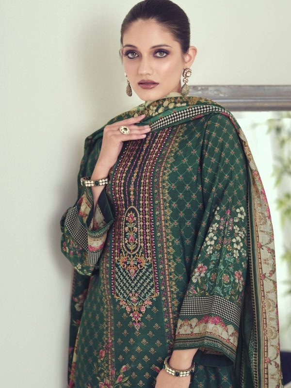 Aastha Fashion Women s Green Muslin Floral Digital Print with Resham Thread work Kurta with Trouser & Dupatta Supply