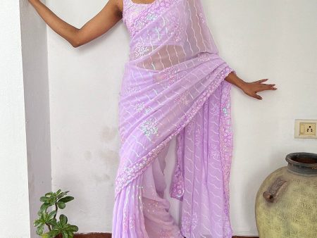 Anouk Lavendar Embellished Sequinned Pure Georgette Saree Cheap