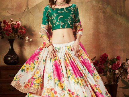 Aastha Fashion Women s Cream Floral Digital Printed Organza Bridal Lehenga Choli For Cheap