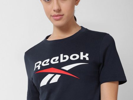 Reebok Brand Logo Printed Crop Pure Cotton T-Shirt For Discount