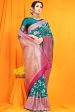 Aastha Fashion Teal Woven Banarasi Silk Saree with Blouse Sale