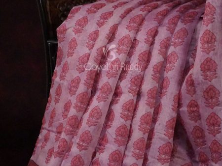 Baby Pink Colour Block Print Design Semi Chanderi Saree By Gayathri Reddy Designer Studio For Sale