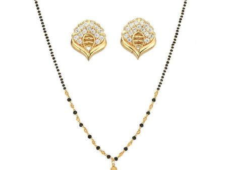 AanyaCentric Gold Plated Short Mangalsutra Set with Earrings on Sale