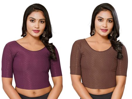 Malishka Women s Lycra Readymade Blouse Combo Pack - Wine & Brown Online Hot Sale