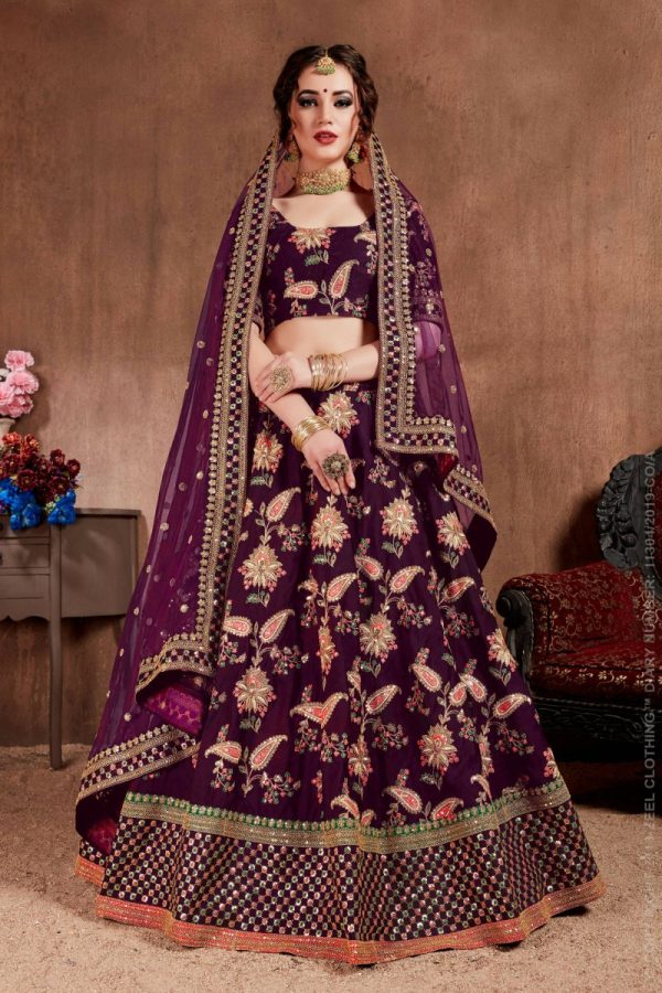 Aastha Fashion Women s Alluring Purple Colored Bridal Wear Designer Embroidered Lehenga choli Discount