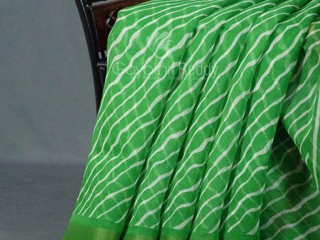 Shades of Parrot Green Leheriya Print Semi Chanderi Saree By Gayathri Reddy Designer Studio Cheap