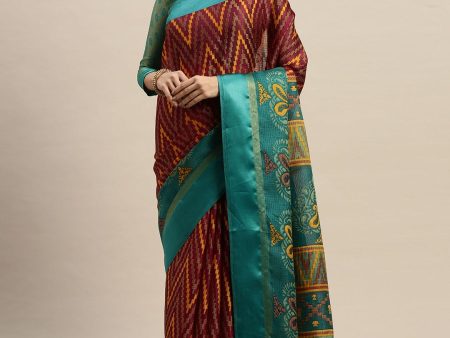 Aastha Fashion Women s Maroon Zari Woven Kota Silk Saree with Blouse Sale