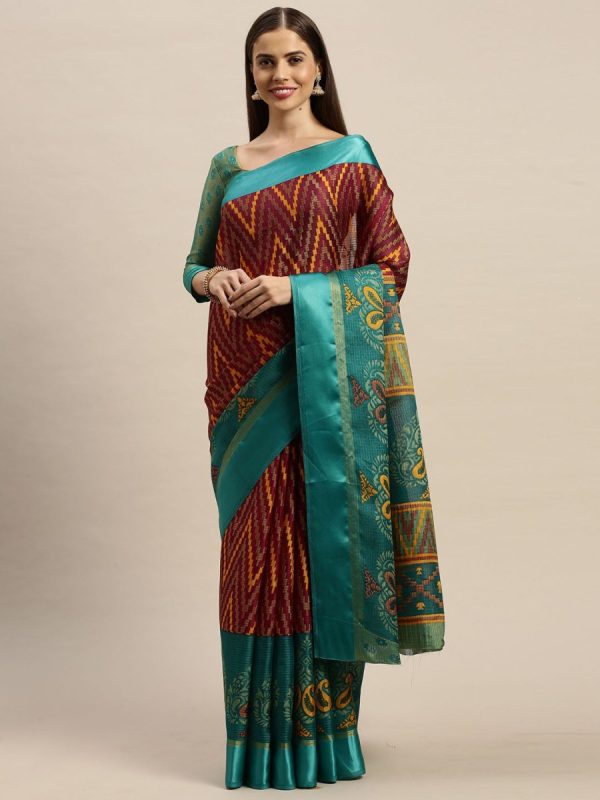 Aastha Fashion Women s Maroon Zari Woven Kota Silk Saree with Blouse Sale