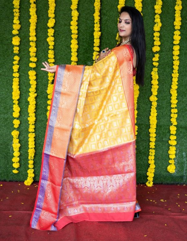 Aastha Fashion Yellow Woven Kanchipuram Silk Saree with Blouse Online Sale