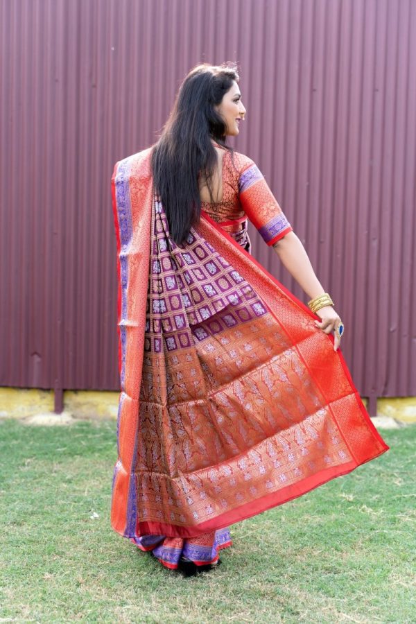 Aastha Fashion Wine Woven Kanchipuram Silk Saree with Blouse Online