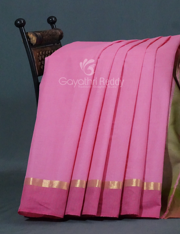 Dual Shades of Baby Pink With Contrast Blouse Pure Mangalgiri Cotton By Gayathri Reddy Designer Studio Hot on Sale