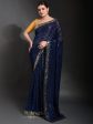 Anouk Navy Blue & Gold-Toned Embellished Sequinned Pure Georgette Saree For Cheap