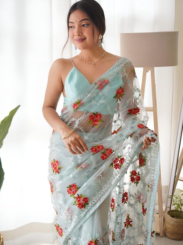 Anouk Floral Embroidered Net Saree Online Hot Sale