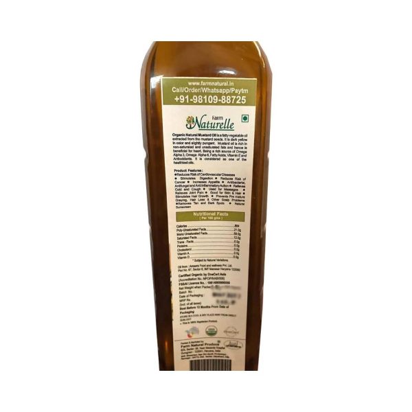 Farm Naturelle Organic Wood Pressed Black Mustard Oil Discount