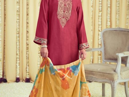 Aastha Fashion Women s Coral Raw Silk Cording with Resham Thread work Kurta with Trouser & Dupatta Supply