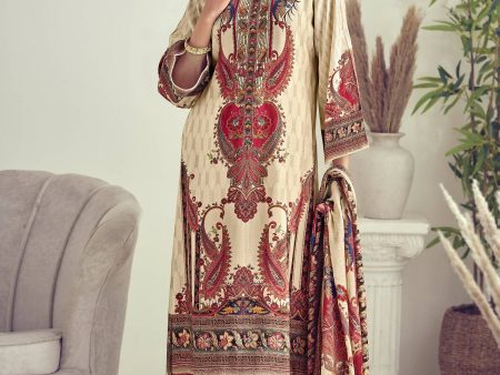 Aastha Fashion Women s Beige Muslin Floral Digital Print with Resham Thread work Kurta with Trouser & Dupatta Online now