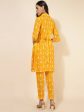 Janasya Women s Yellow Cotton Ikkat Printed Casual Straight Co-ords Discount