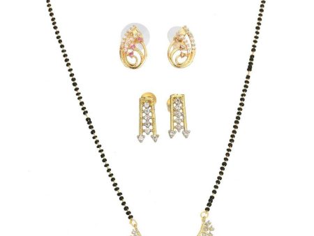 AanyaCentric Gold Plated Mangalsutra with Pendant, 2 Pair Earrings on Sale