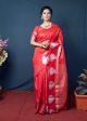 Aastha Fashion Red Woven Kanchipuram Linen Silk Saree with Blouse on Sale