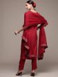 Anubhutee Maroon Floral Embroidered Mirror Work Kurta with Trousers & With Dupatta For Discount