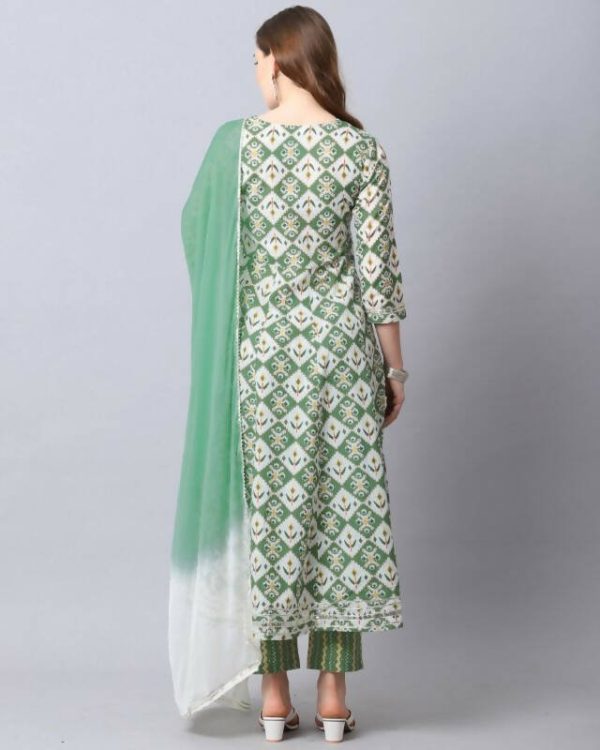 Aastha Fashion Women s Bottle Green Cotton Embroidered Kurta with Trouser & Dupatta on Sale