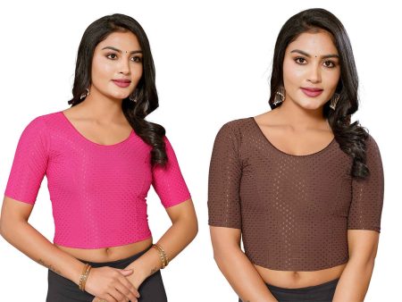 Malishka Women s Lycra Readymade Blouse Combo Pack - Pink & Brown Online